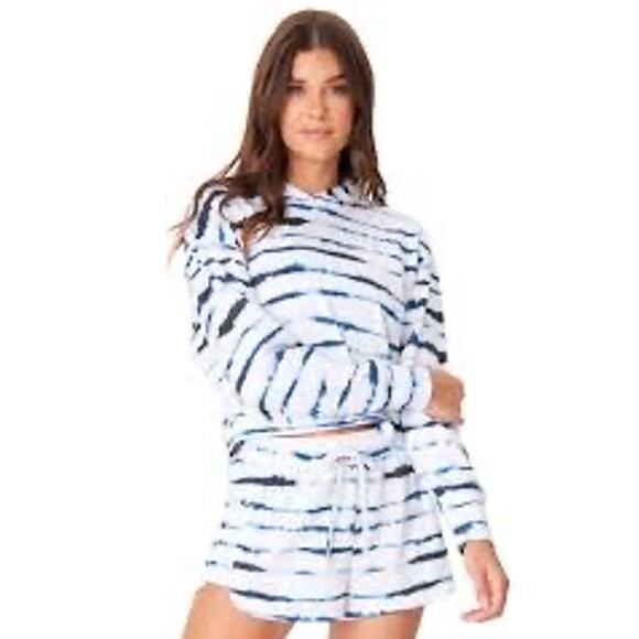 Onzie Women's After Yoga Hoodie M/L White Blue Tie Dye Retro Comfy Cozy NWT - Picture 1 of 9